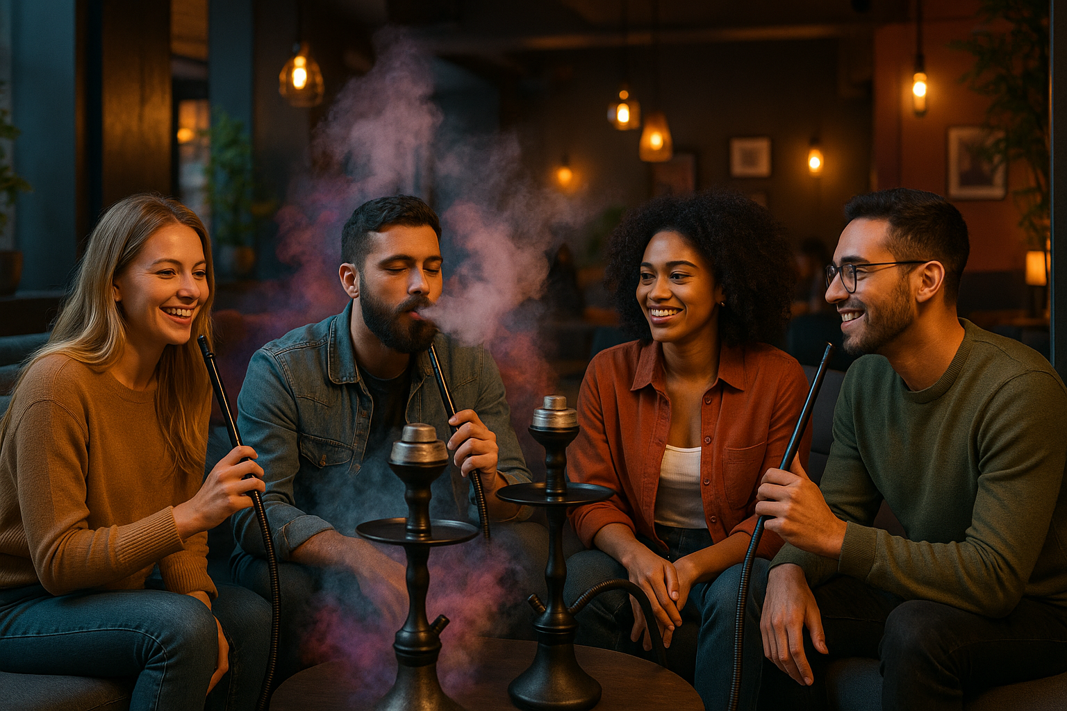 ちょっとポップすぎる　シーシャバーで数人でシーシャすってる感じ